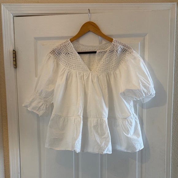 unbranded Tops - White Eyelet Yoke Peasant Blouse - Women's
